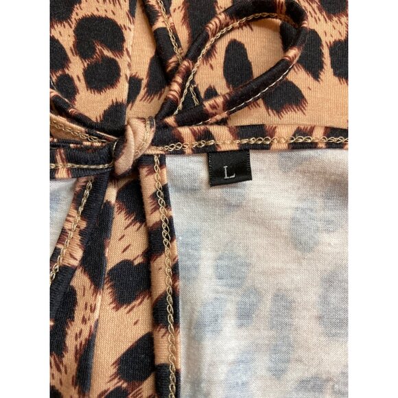 Womens Tunic Top L Brown Black Cold Shoulder Leopard Print Mob Wife Y2K - Picture 3 of 7